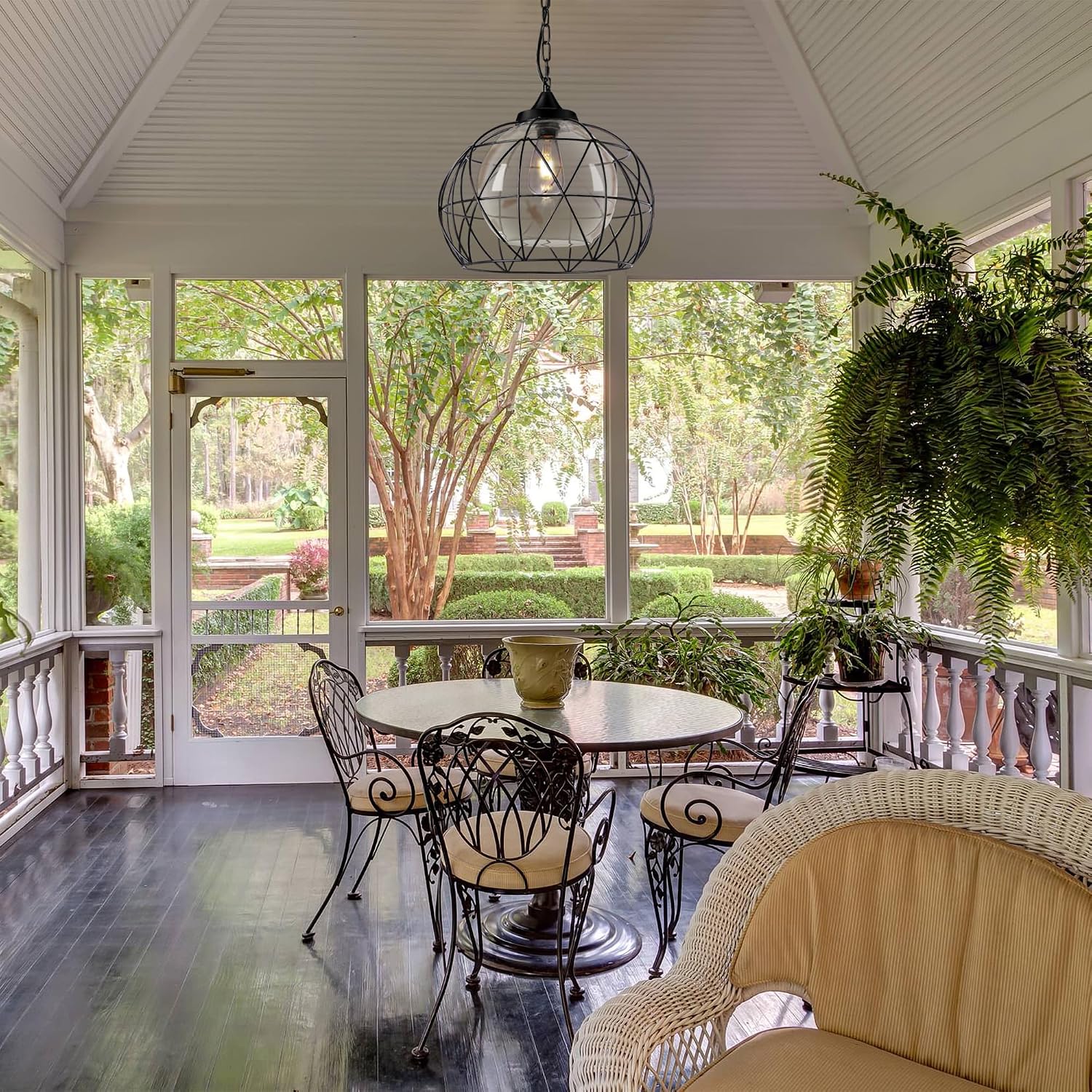 Wellmet Outdoor Pendant Light for Porch, Black Exterior Hanging Porch Light Fixtures, Modern Outdoor Chandelier Adjustable Outside Pendant Lantern for Entrance Balcony, Bar, Hallway, Entryway, Foyer