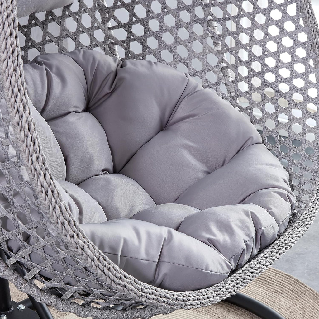 Egg Swing Chair Outdoor with Stand, Hanging Egg Rattan Basket Chair with Cushion and Pillow, Lounge Chairs for Backyard Sunroom Patio Balcony Bedroom (Grey)