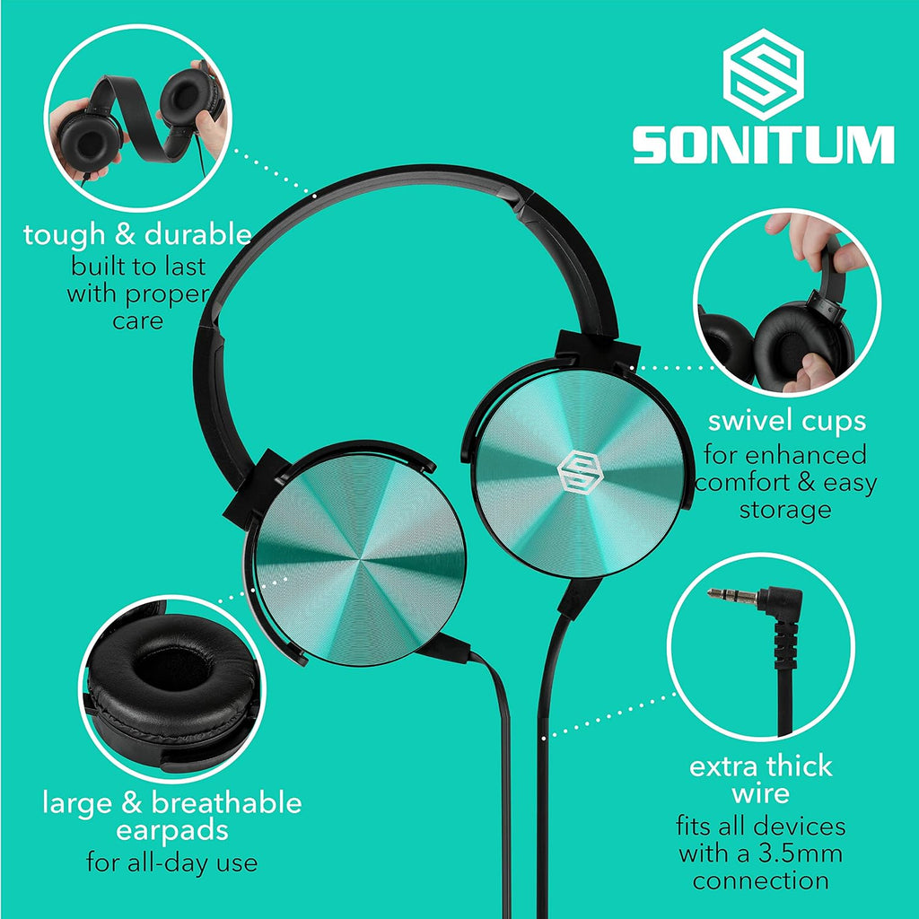 Classroom Headphones-Bulk 25-Pack, with Microphone Student On Ear Comfy Swivel Earphones for Library, School, Airplane, Kids-for Online Learning and Travel, HQ Stereo Sound 3.5mm Jack (Black Set)