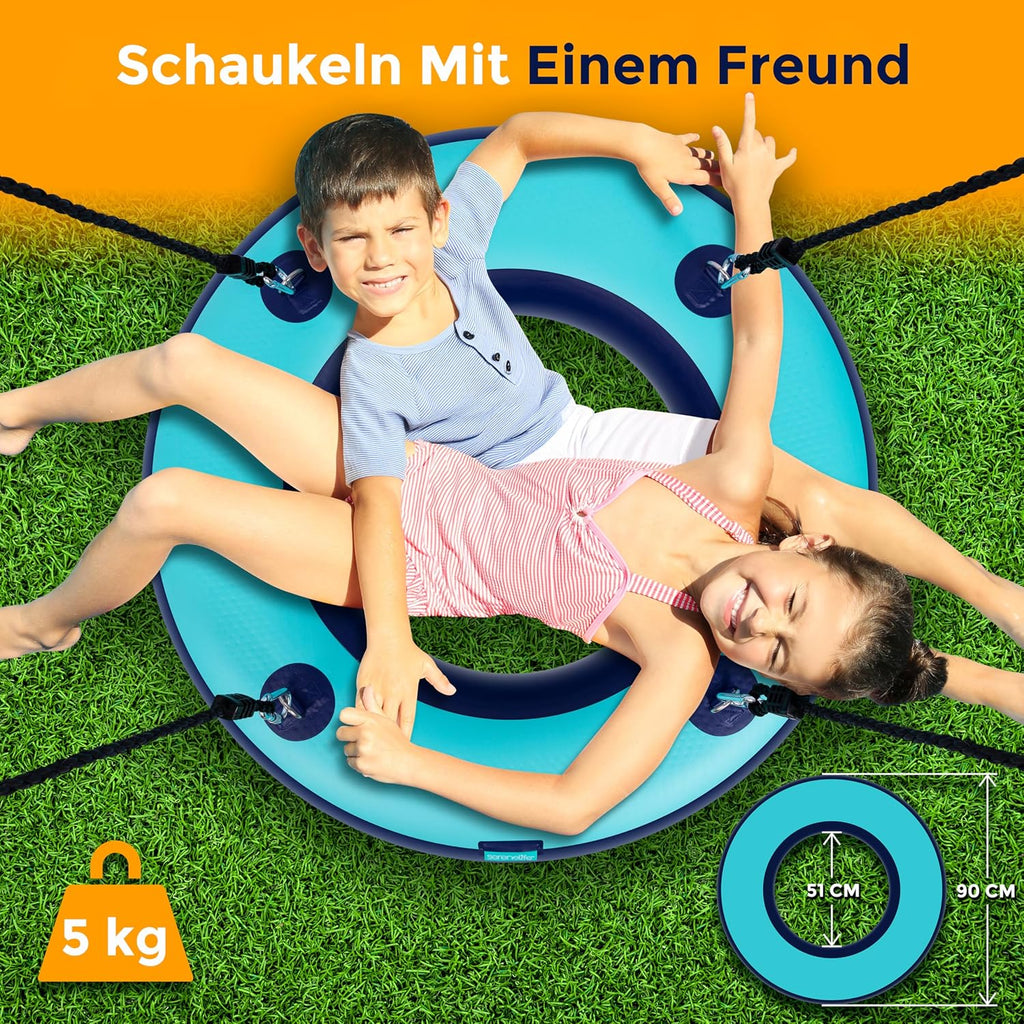 SereneLife 36' Inflatable Tire Swing with Hang Kit, 600lbs Capacity Heavy Duty Tire Swing with UV and Puncture Resistance, 360 Swivel, Hand Pump, Adjustable Ropes, Carry Bag, Hangs on Trees and Posts