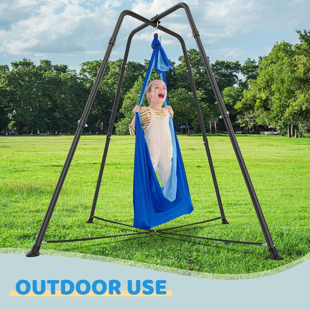 Swing Stand Frame with Sensory Pod Swings and Chair, Sensory Swing Set, X-Shaped Swing Frame, Heavy-Duty Metal Hammock Chair Stand for Adults Indoor and Outdoor 330LBS(Blue)