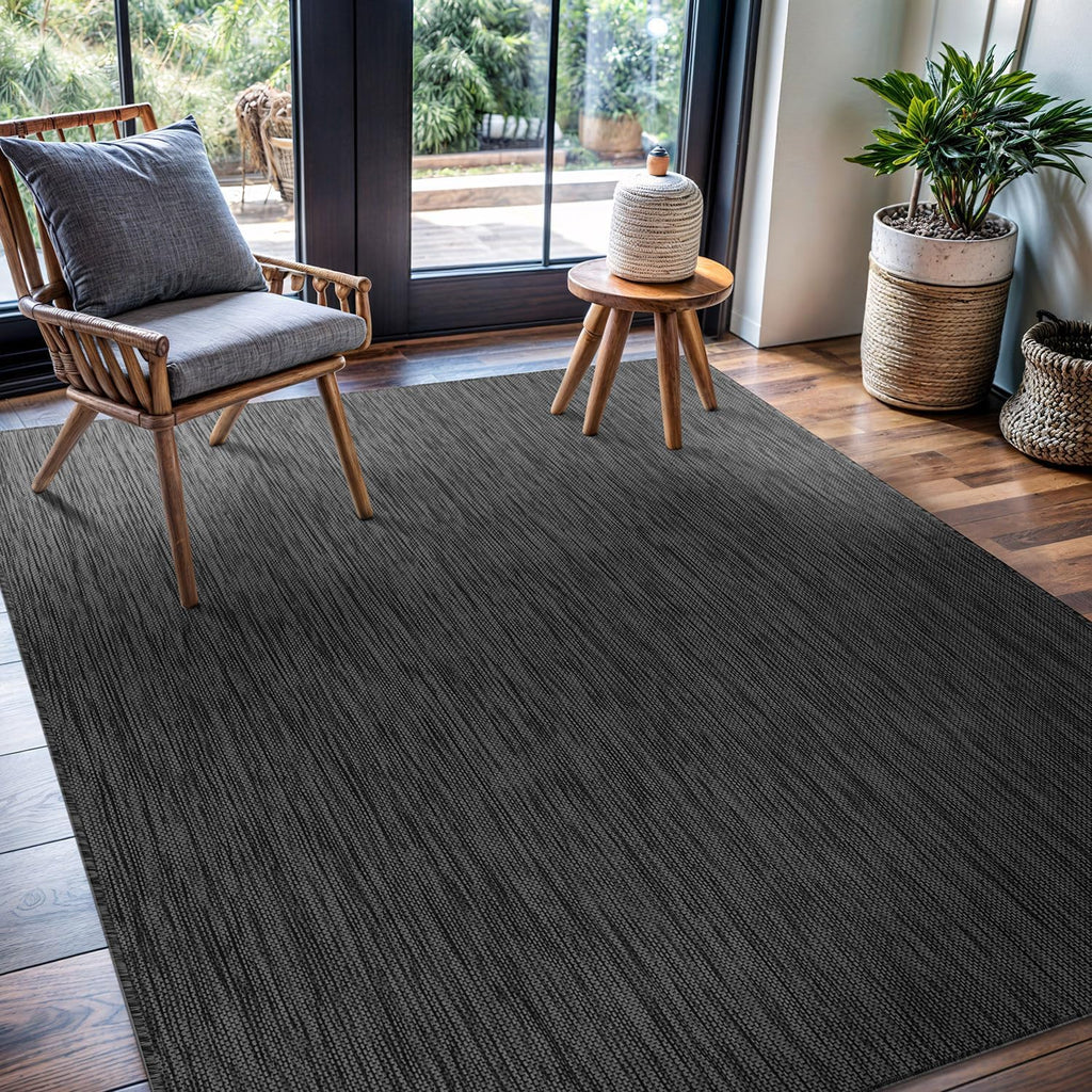 CAMILSON Outdoor Rug 10x14 Modern Area Rugs for Large Indoor and Outdoor Patios and Porches - Waterproof, Washable, Non-Shedding, Easy-to-Clean Outside Carpet (10 x 14, Solid - Dark Gray)