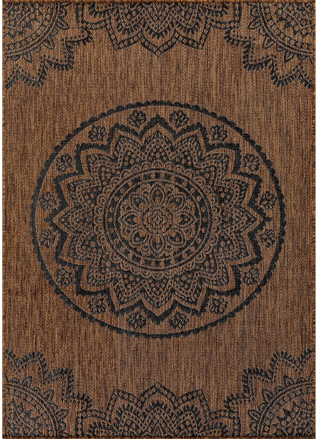 CAMILSON Outdoor Rug 9x12 Modern Large Area Rugs for Indoor and Outdoor Patios and Porches - Waterproof Washable Non-Shedding Easy-to-Clean Outside Carpet (9 x 12 Medallion - Gold/Black)