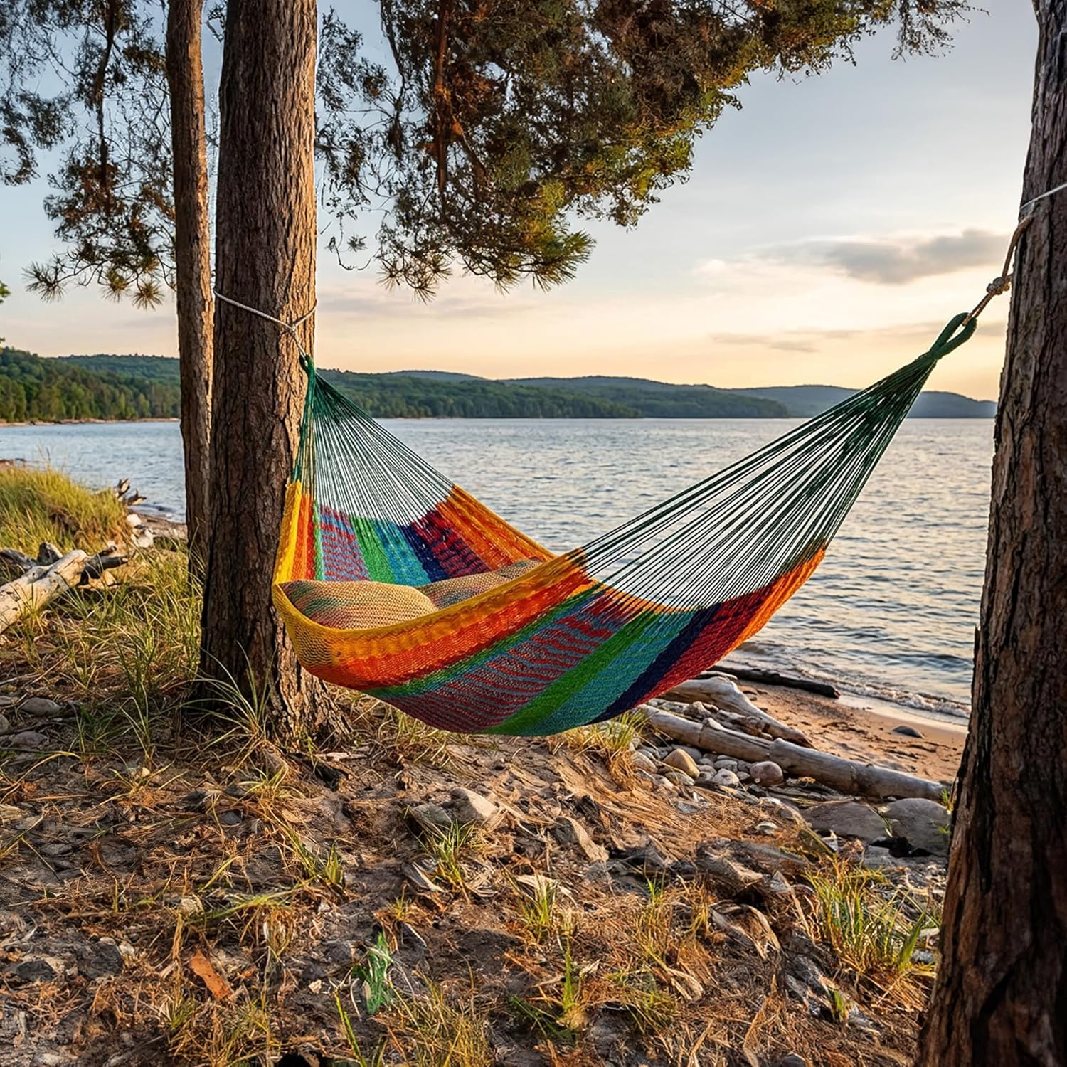 Sunnydaze Handwoven XXL Thick Cord Mayan Double Hammock for Outside - 625-Pound Capacity Heavy-Duty Outdoor Hammock - Multicolor
