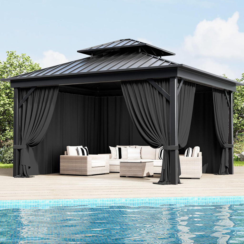 Outdoor Gazebo Curtain Replacement Universal 4-Panel Sidewalls 10' X 12',Outdoor Patio Waterproof Privacy Curtain with Double Zipper for Patio,Garden, and Backyard (Curtain Only)