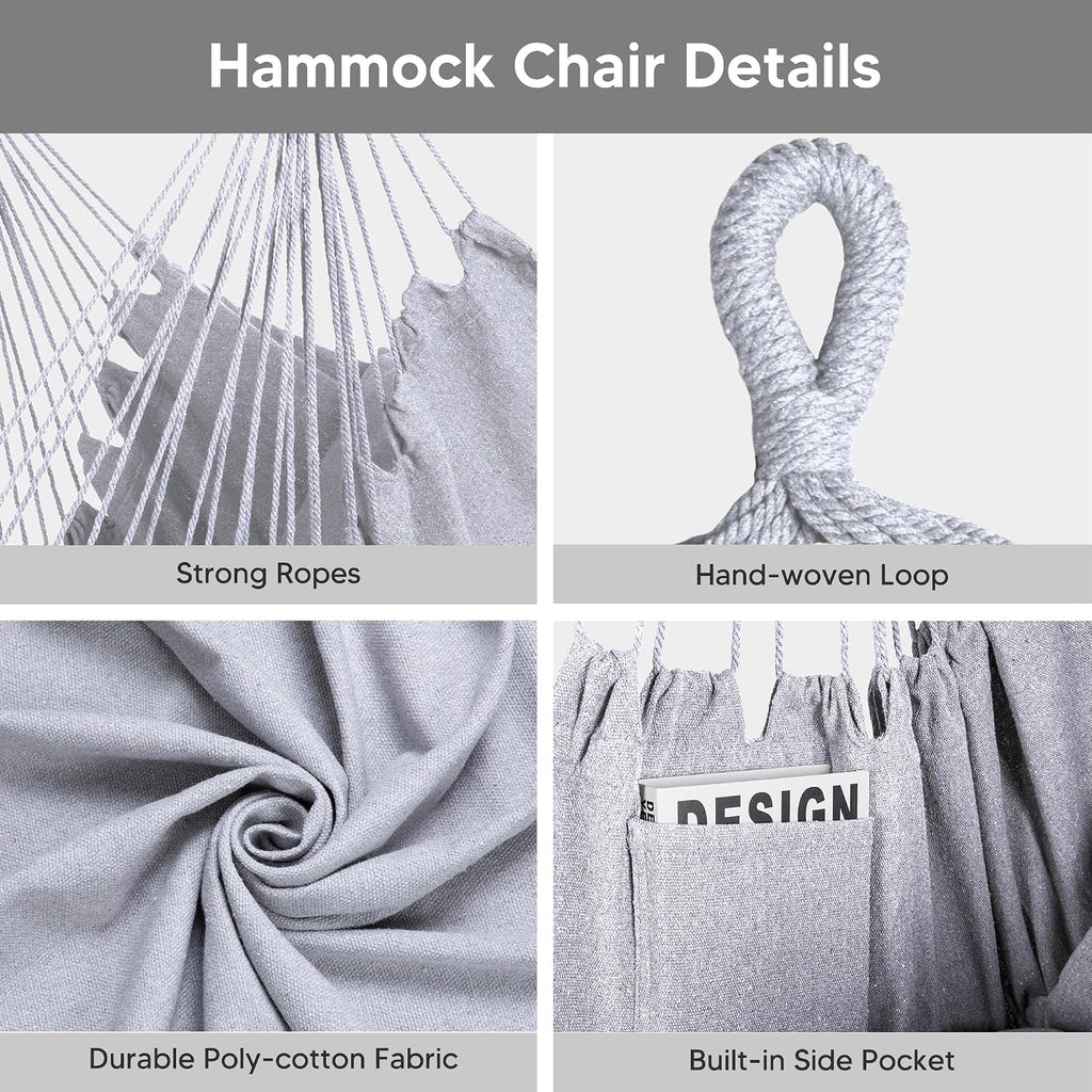 SUNCREAT 2-in-1 Convertible Extra Large Hammocks with Stand, Heavy Duty 2 Person Hammock for Outside with Stand, Patented, Light Gray