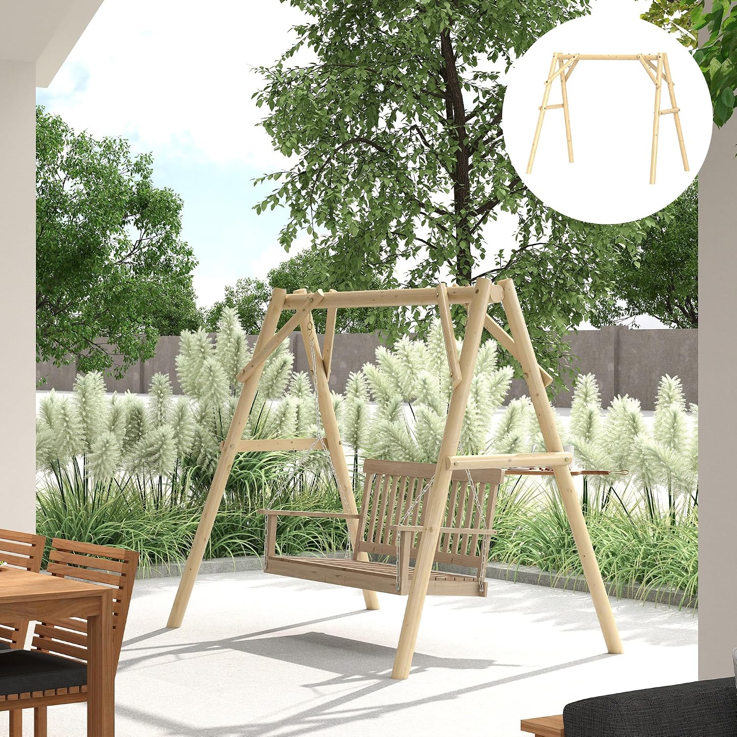 Outsunny 660 lbs Porch Swing Frame, Heavy Duty A-Frame Wooden Swing Stand for DIY Painting, Freestanding Hanging Chair Stand Only for Porch, Lawn, Garden, Backyard, Natural Wood