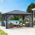 DWVO 10x12ft Gazebo Hardtop Single Roof Polycarbonate Canopy Outdoor with Netting and Shaded Curtains, Metal Frame Garden Tent for Patio, Backyard, Deck and Lawns, Gray