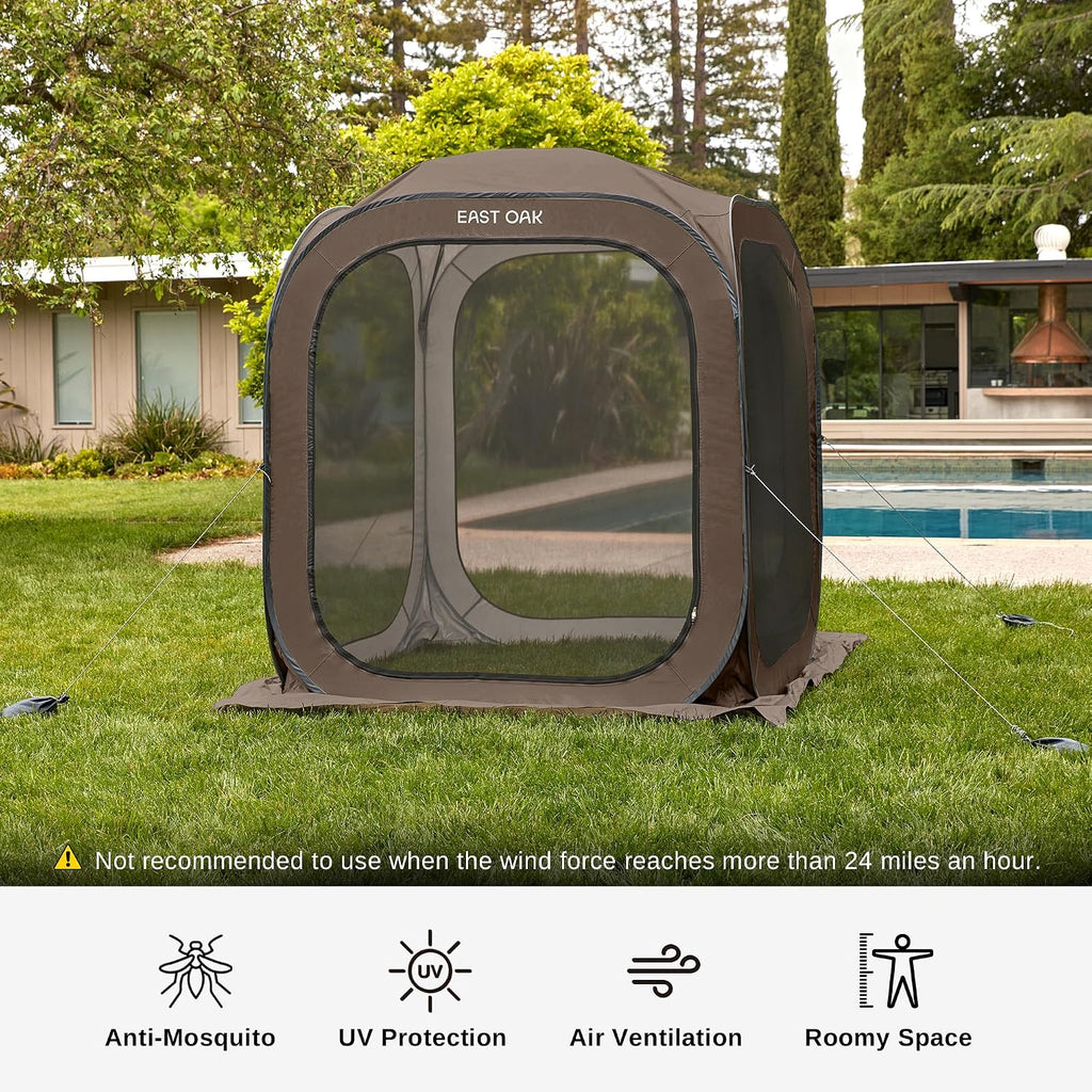 East Oak Screen House Tent Pop-Up, 6 x 6 FT Portable Screen Room Canopy Instant Screen Tent with Carry Bag for Patio, Backyard & Outdoor Activities, Brown