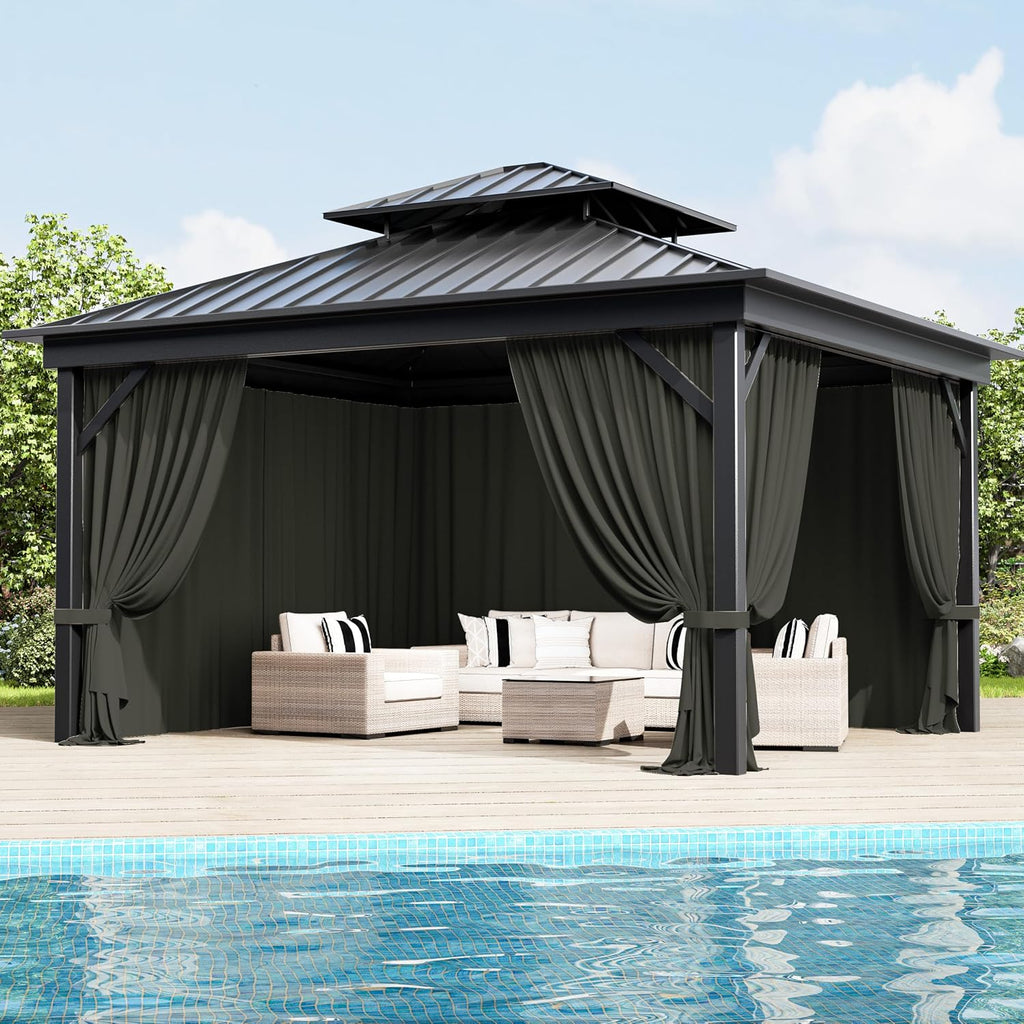 Outdoor Gazebo Curtain Replacement Universal 4-Panel Sidewalls 10' X 12',Outdoor Patio Waterproof Privacy Curtain with Double Zipper for Patio,Garden, and Backyard (Curtain Only)