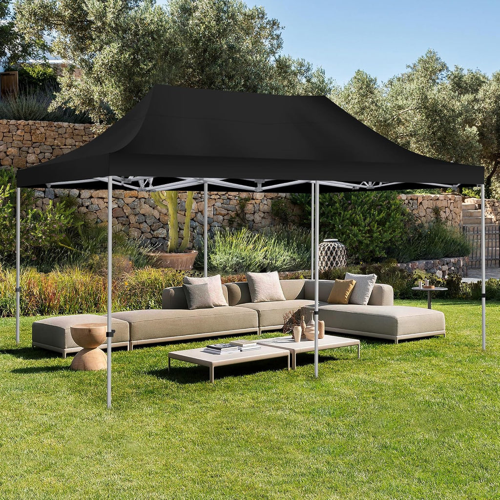Kromax 10X20' Portable Pop Up Canopy Tent, Waterproof Foldable Outdoor Canopy,Heavy Duty Gazebo, Sidewalls, Steel Frame, Easy Set Up, Black