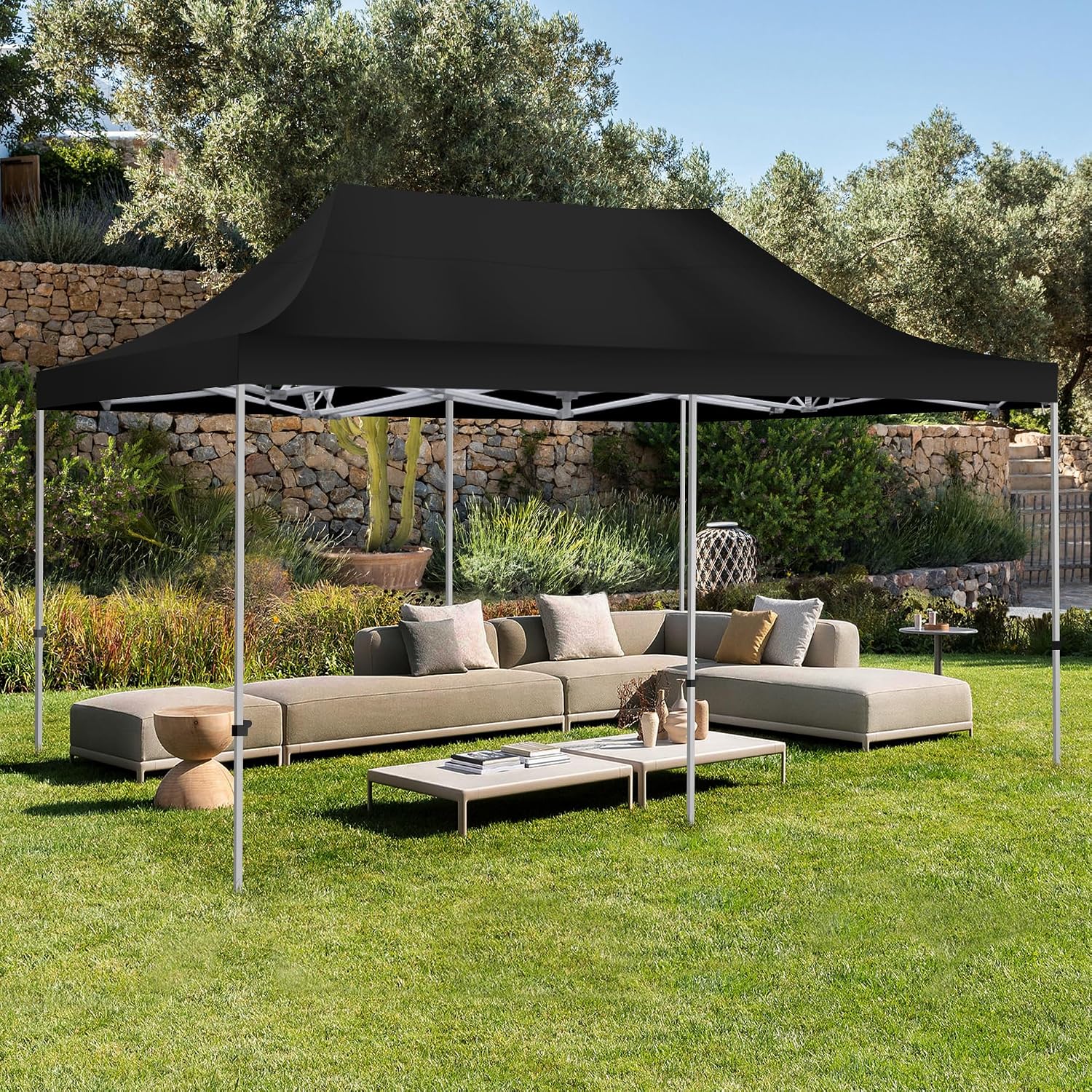 Kromax 10X20' Portable Pop Up Canopy Tent, Waterproof Foldable Outdoor Canopy,Heavy Duty Gazebo, Sidewalls, Steel Frame, Easy Set Up, Black