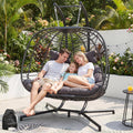 NICESOUL Double Egg Chair Outdoor Indoor, Oversized Swing w/Stand for 2, All-Weather Rattan Hanging Loveseat Cozy, Patio Swinging Seat w/Cushion & Cover for Living Room, Porch, Dark Gray