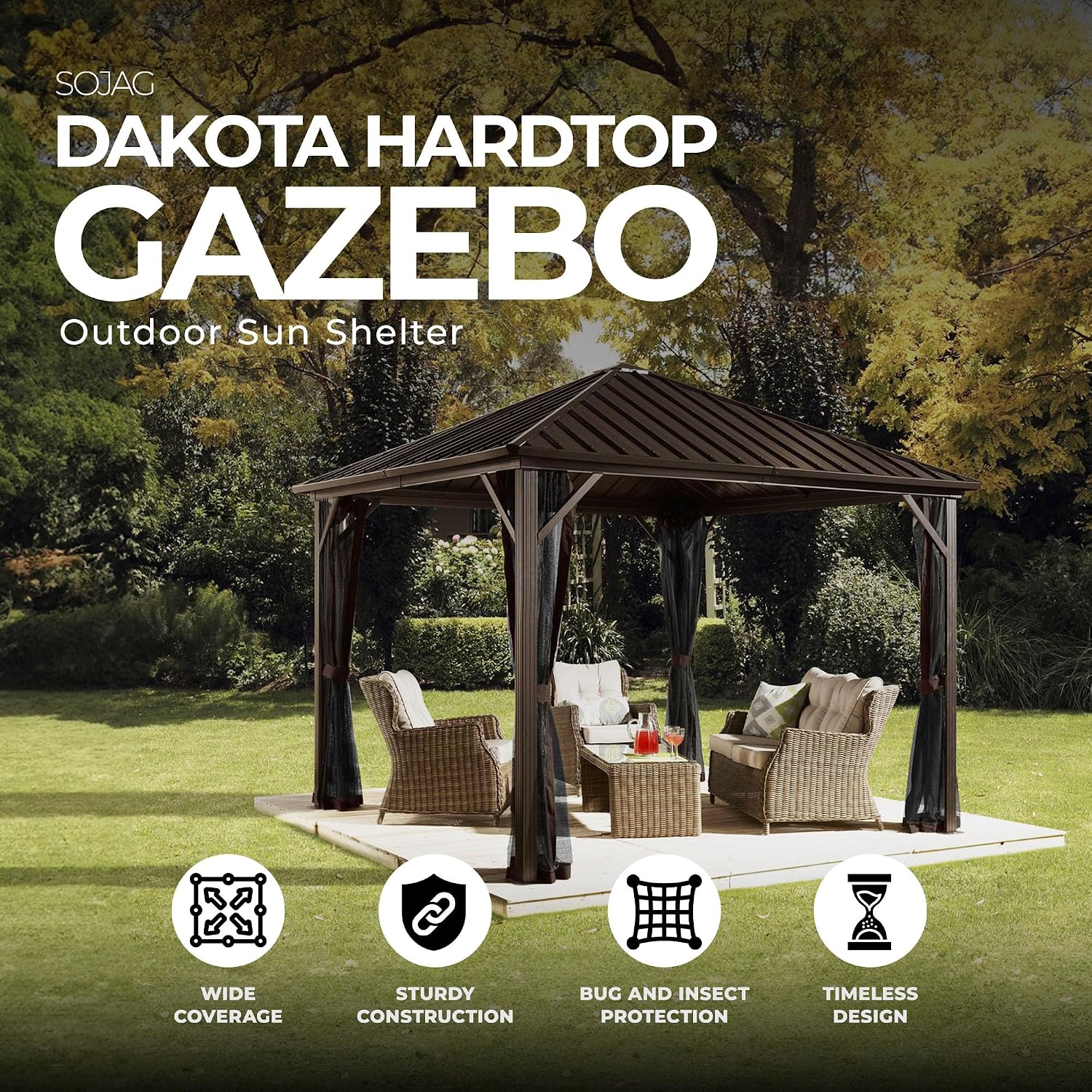 Sojag Outdoor 10' x 10' Dakota Hardtop Gazebo Outdoor Sun Shelter