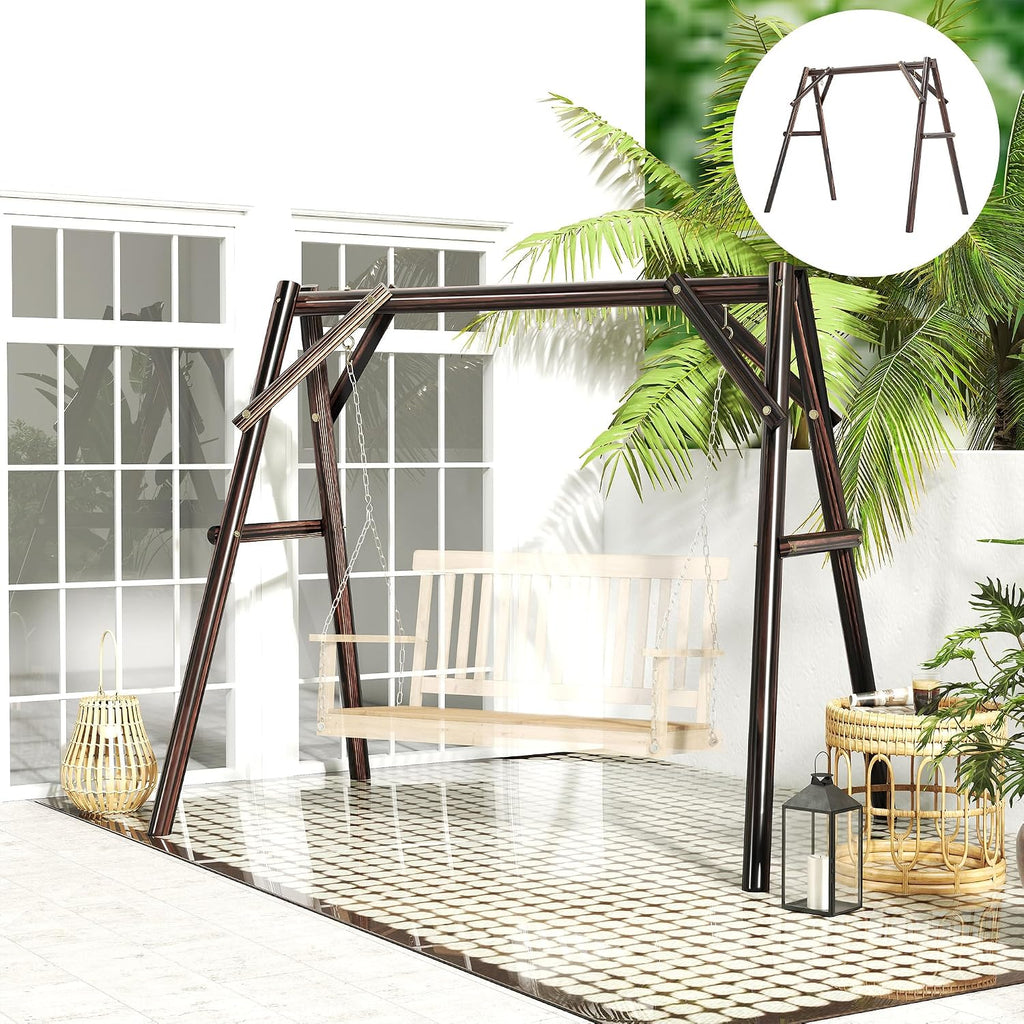 Outsunny 660 lbs Porch Swing Frame, Heavy Duty A-Frame Wooden Swing Stand for DIY Painting, Freestanding Hanging Chair Stand Only for Porch, Lawn, Garden, Backyard, Carbonized