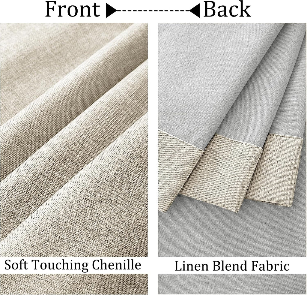 Fcosie 100% Light Blocking Chenille Drapes 96 inches Length, Nickel Grommet Top Curtains for Patio Door Apartment Window Gazebo Outdoor, Total Blackout Draperies, Beige 84' W by 96' L (2 Panels)