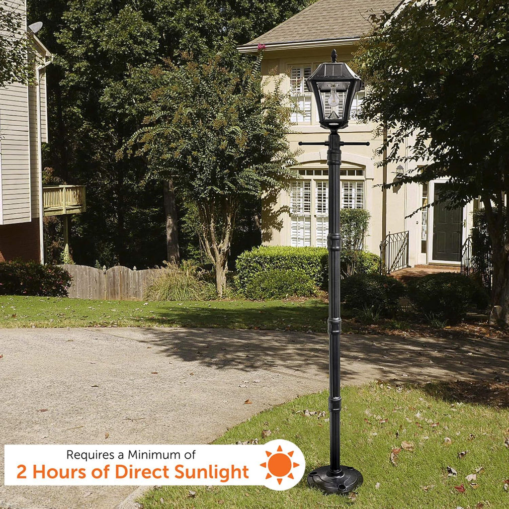Gama Sonic Baytown II Bulb Solar Lamp Post Light Kit 77-inch Height, Outdoor Single Black Resin and Clear Lens Post Lamp with Pole and EZ Anchor In-Ground Auger, Warm White 2700K (105BSG01)
