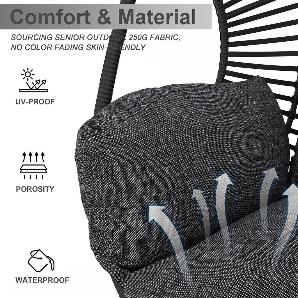 Hanging Egg Chair with Stand - Egg Swing Chair Outdoor Indoor Patio Wicker Chair Swing Hammock Egg Chairs 400lbs Capacity for Outside Patio, Bedroom, Garden and Balcony (Grey-Nest, 1PC)