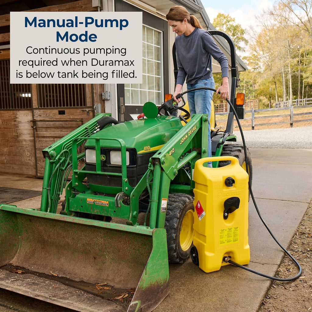 Scepter Duramax 14 Gallon Wheeled Utility Transfer Tank with Spout Pump, Yellow – Portable Rolling Container w/ 10-Foot Hose for Mowers, Generators, Marine Use, Off-Road Vehicles & Power Equipment