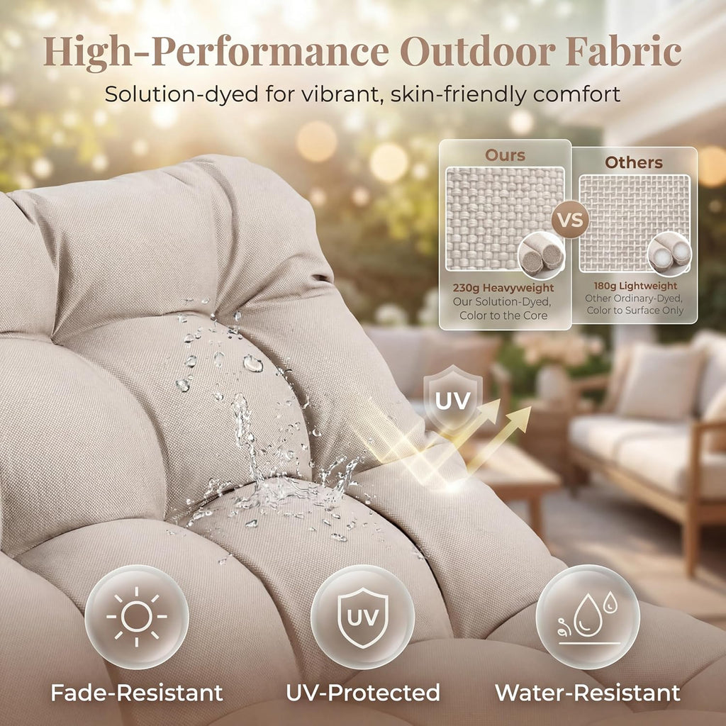 RADIATA Rocking Lounge Chair, Indoor Outdoor Reclining Lounger with Footrest & Cushion, 400lbs Weight Capacity, Comfortable Rocker for Relaxation, Reading and Napping (Beige)