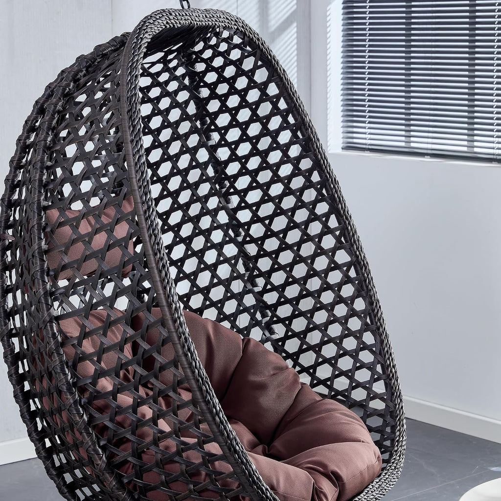 Egg Swing Chair Outdoor Indoor, Hanging Egg Chair with Stand, Black Wicker Swing Chair,UV Resistant Cushion 300 LBS Capacity for Porch,Patio,Garden, Bedroom, Balcony,Yard