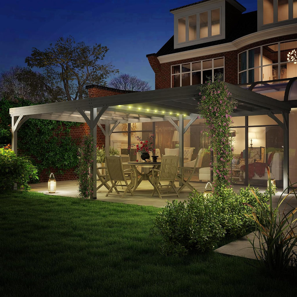 Outsunny 12' x 20' Outdoor Pergola, Wood Gazebo Grape Trellis with Concrete Anchors for Climbing Plant Support at Garden, Patio, Backyard, Deck, Gray