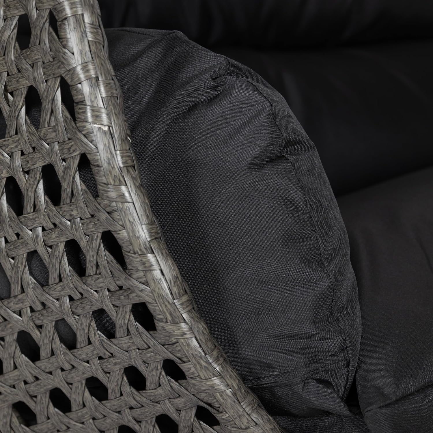LeisureMod 2 Person Wicker Hanging Egg Chair with Stand & UV-Resistant Cushions for Indoor/Outdoor, Patio, Lounge, Hammock Seat, Black