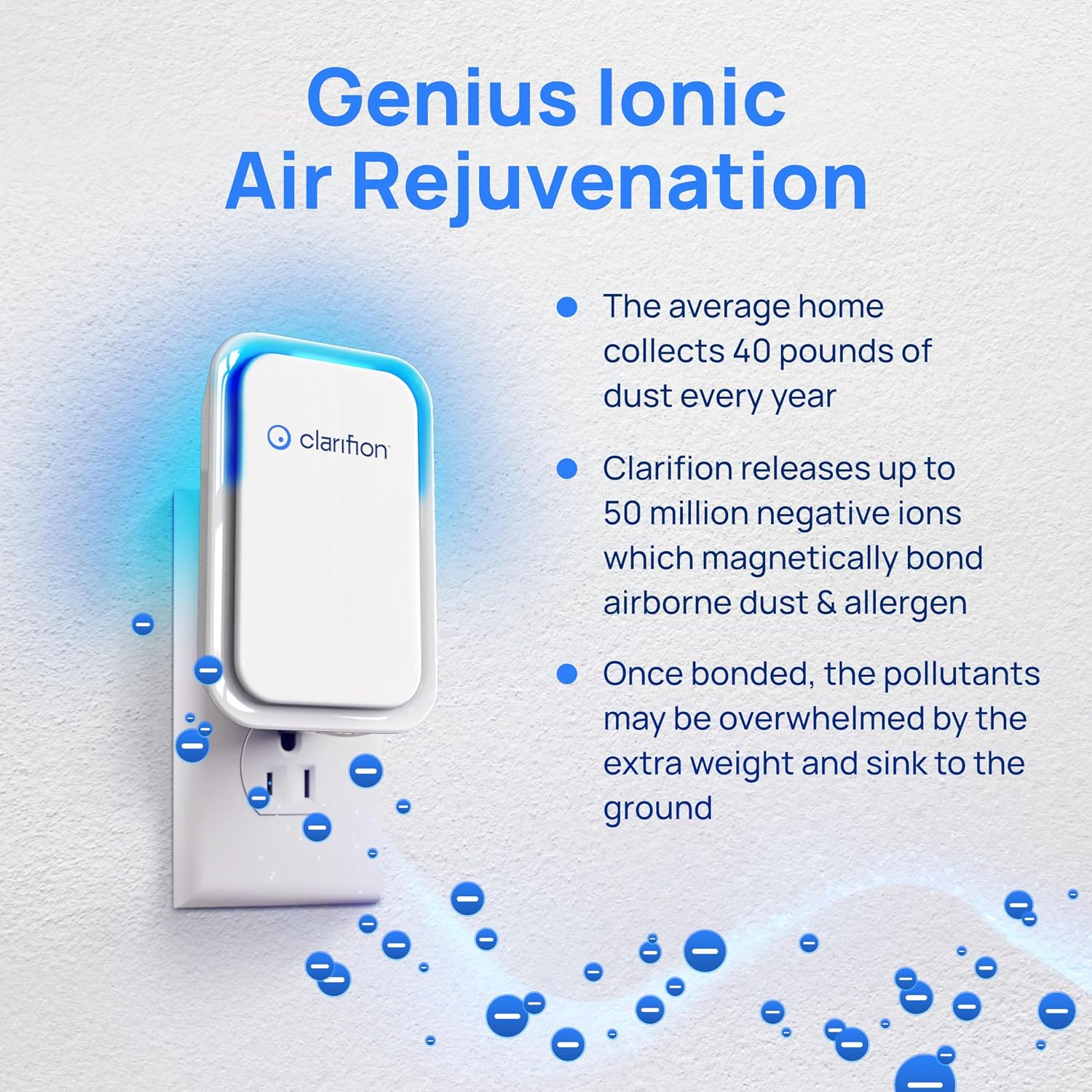 Clarifion - Air Ionizers for Home (3 Pack), Negative Ion Filtration System, Quiet Air Freshener for Bedroom, Office, Kitchen, Portable Air Filter Odor, Smoke Dust, Pets, Eliminator, Mini Air Cleaner