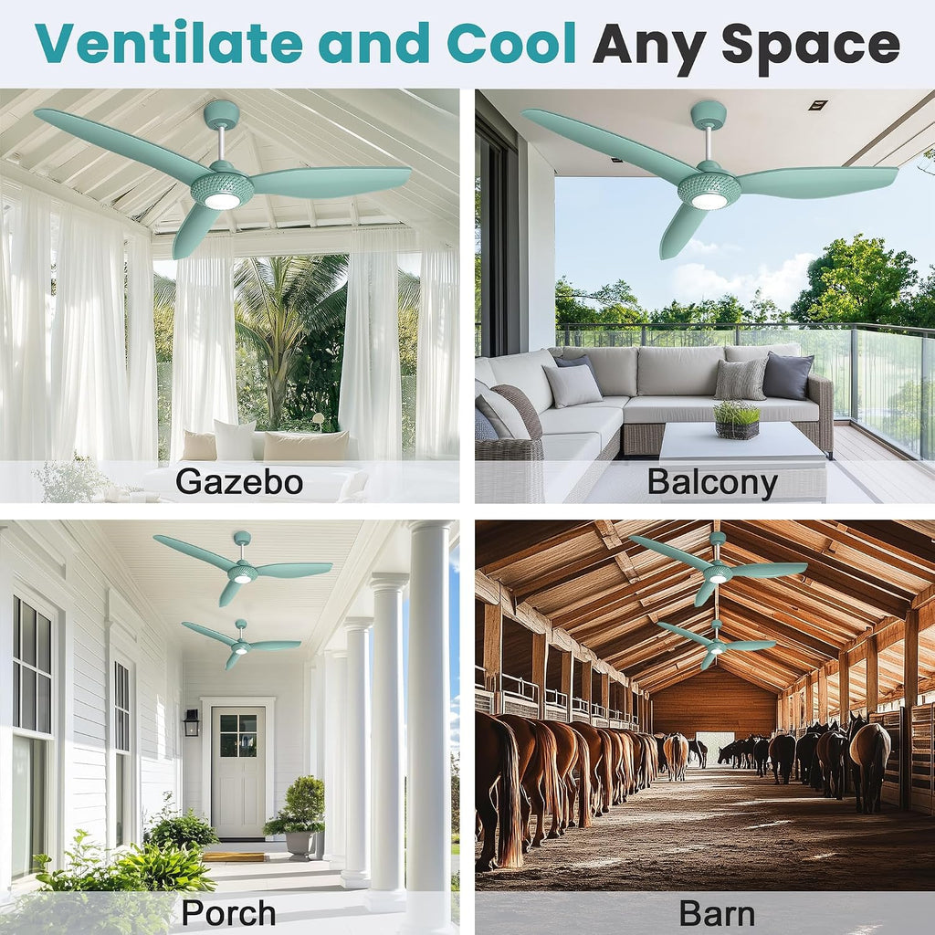 Outdoor Ceiling Fan Light for Gazebo with Battery, 52' Solar Ceiling Fan with Adjustable Thermostat & 2pcs 30W Bifacial Panels for Patios, Porch, Barn, Shed
