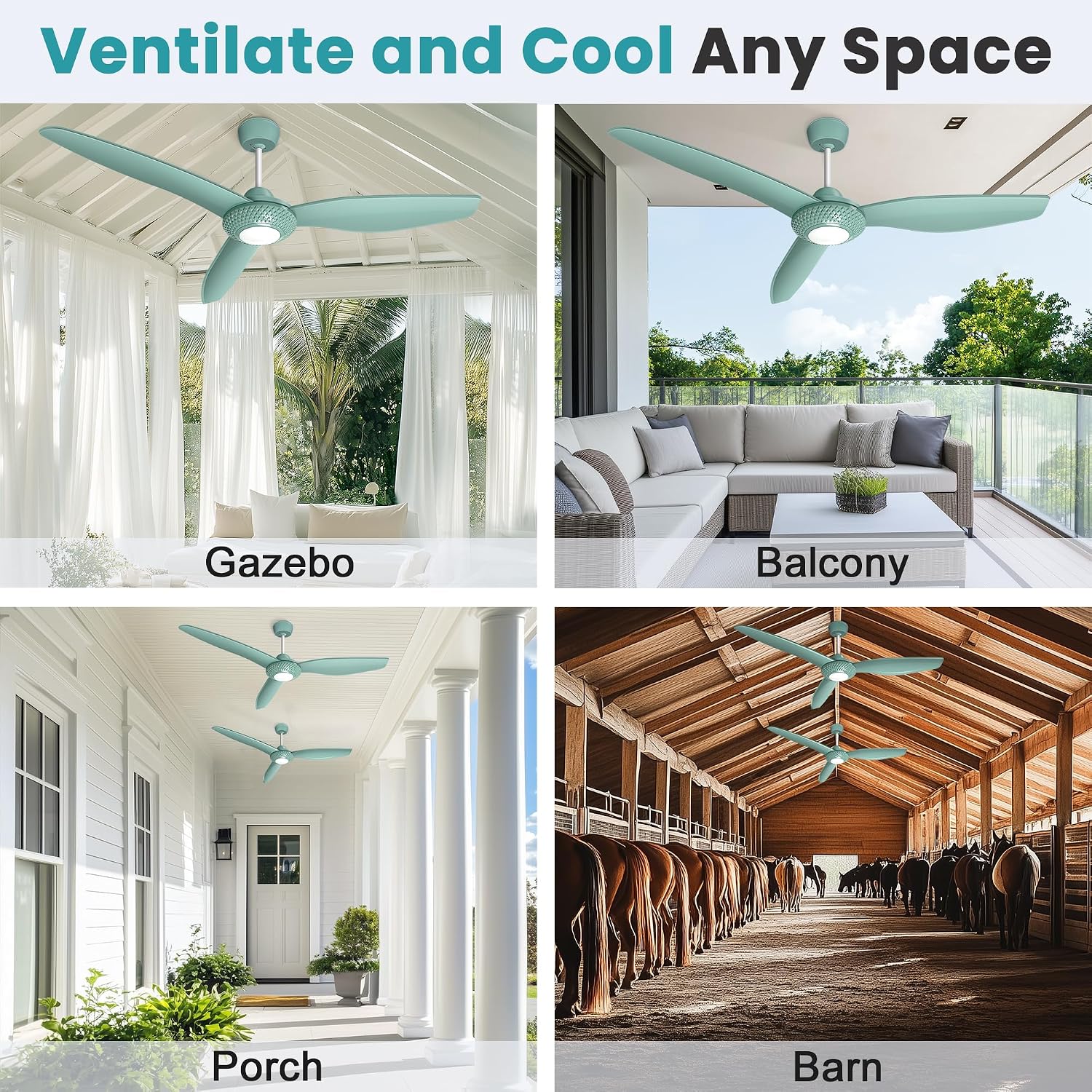 Outdoor Ceiling Fan Light for Gazebo with Battery, 52' Solar Ceiling Fan with Adjustable Thermostat & 2pcs 30W Bifacial Panels for Patios, Porch, Barn, Shed