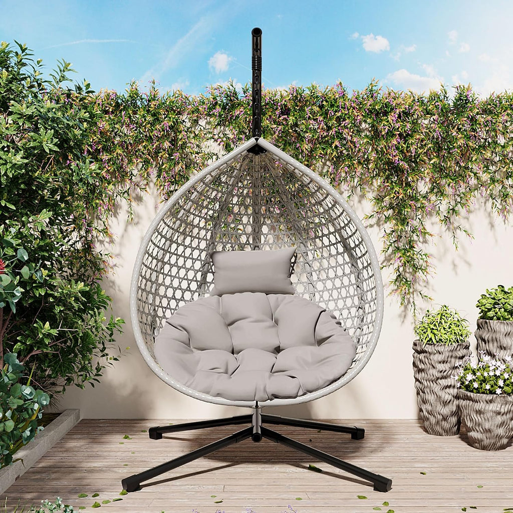 Merax Egg Hanging Chair with Stand, Indoor/Outdoor Swinging Wicker Hammock Chair for Patio, Garden, or Living Room
