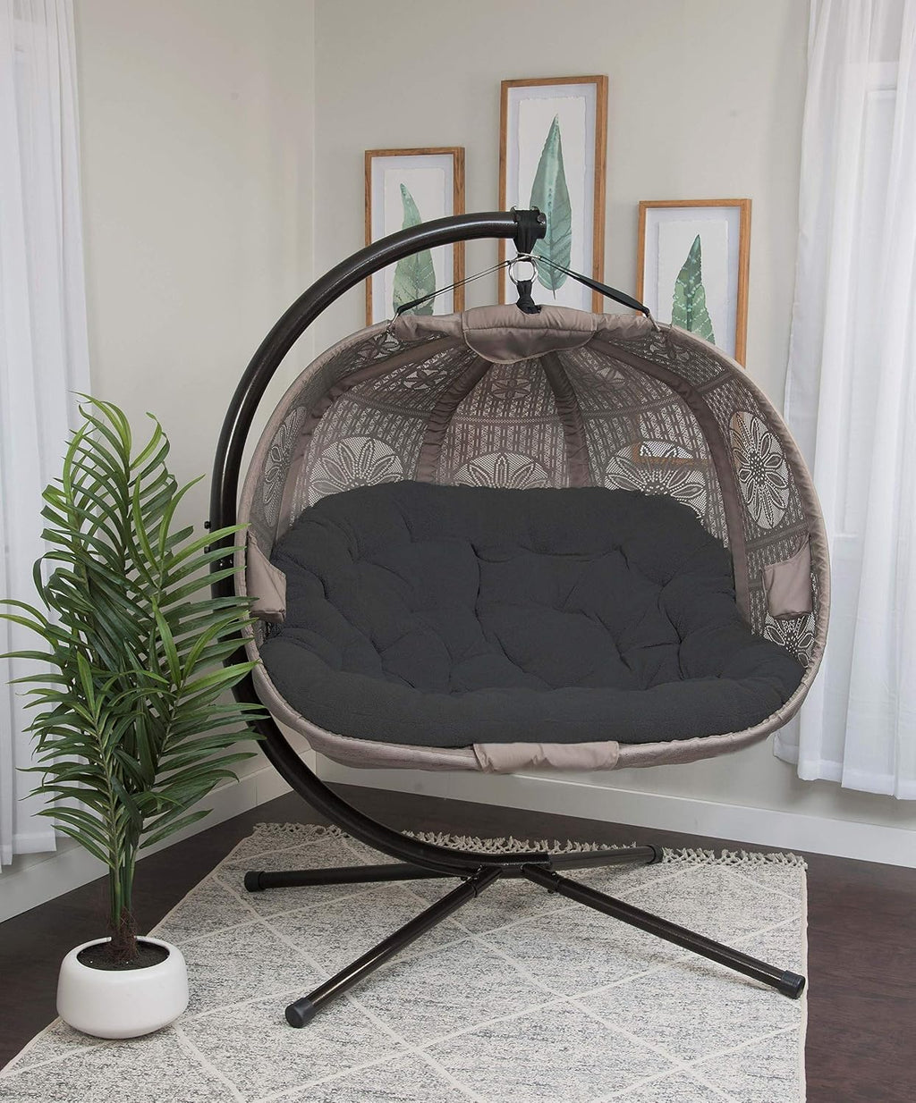 FlowerHouse Hanging Pumpkin Patio Chair - Dreamcatcher Black Cushion