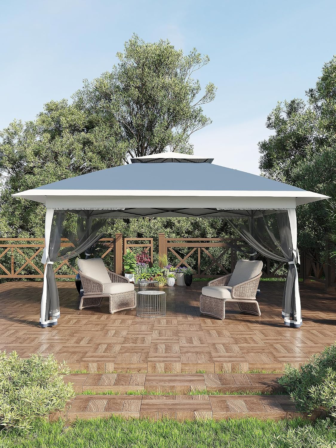 Hipicute 13 X 13FT Pop Up Gazebo, Canopy Tent, Gazebos on Clearance,Patio Folding Canopy with Mosquito Netting - Backyard Tent for Party, Wedding, Outdoor Dining, Patio, Backyard(Navy Blue+Hemp Grey)