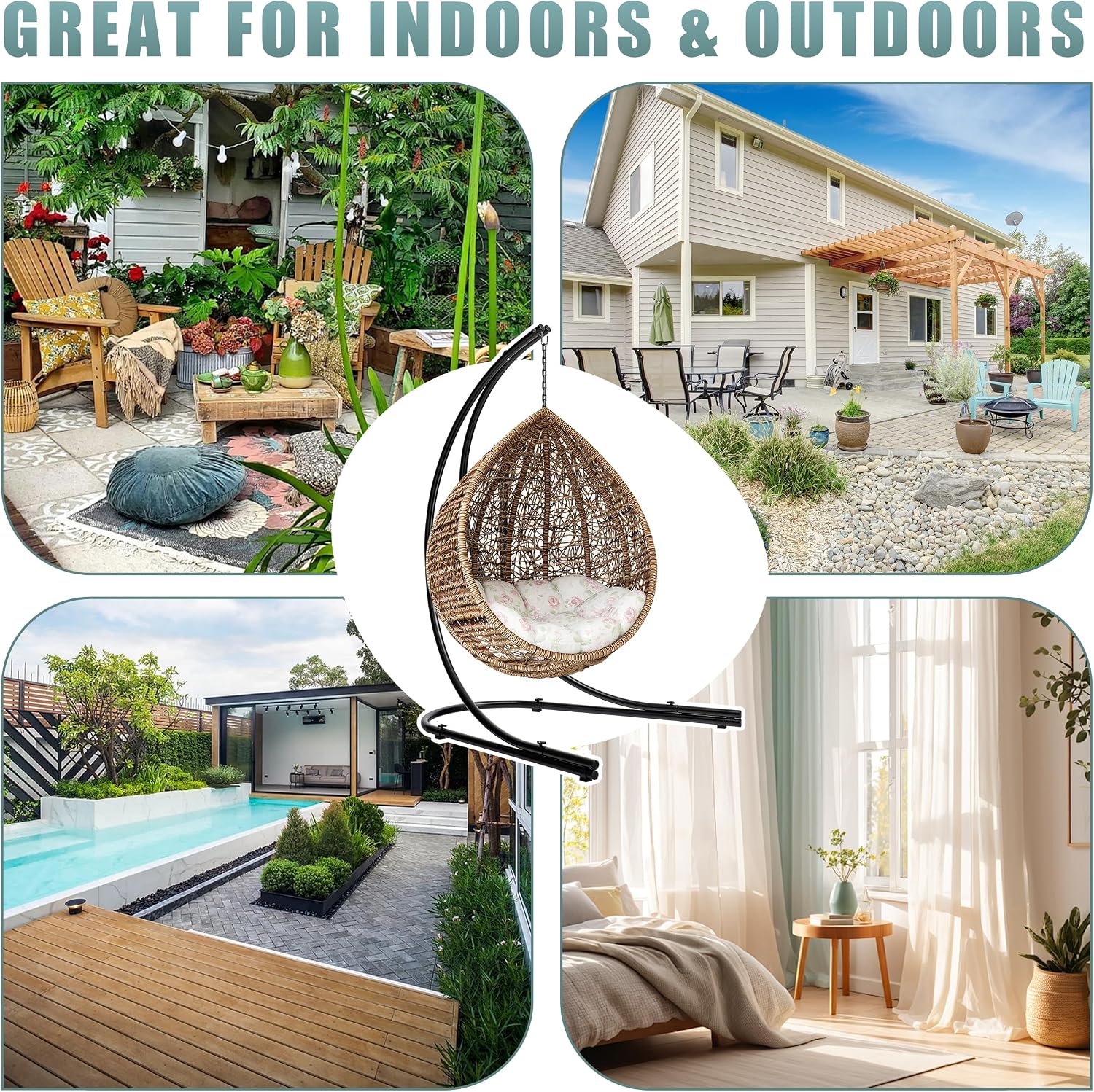 Sorbus Hammock Chair Stand Hanging Chair Stand- Heavy Duty Steel Sensory Swing Stand- Weather & Rust Resistant Arc Stand- Adjustable Portable Stand 330lbs - Tree,Lounger,Air Porch,Indoor/Outdoor,Yard