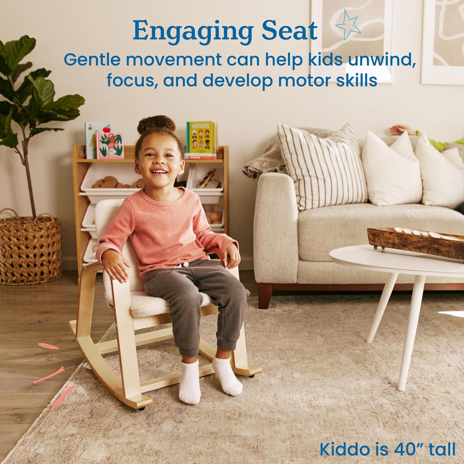 ECR4Kids Bentwood Reading Rocking Chair with Armrests and Cushion, Montessori Furniture, Natural