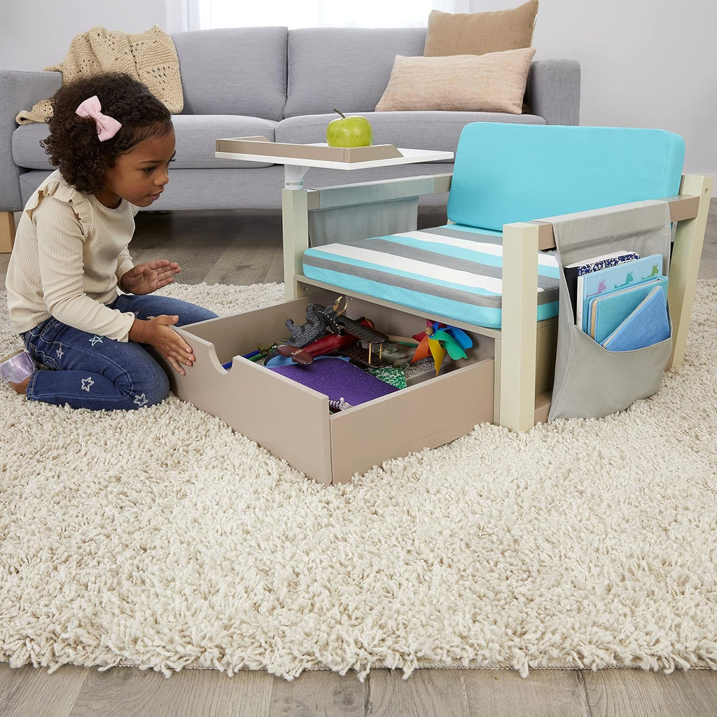 Little Tikes 2-in-1 Fun & Study Swivel Real Wood Desk with Chair Set, Fabric Cushion, Study Desk with Storage, Modern Design, Home & School- Kids Furniture for Children Girls Boys Ages 4-10 Year Old