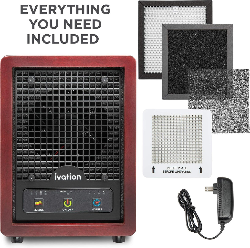 Ivation 5-in-1 Air Purifier & Ozone Generator For Up to 3,500 Sq/Ft, Ionizer & Deodorizer – Included 2 UV Lights, Photo-Catalytic and Carbon Filters, Eliminates Odors from Pets, Smoke, Food & More