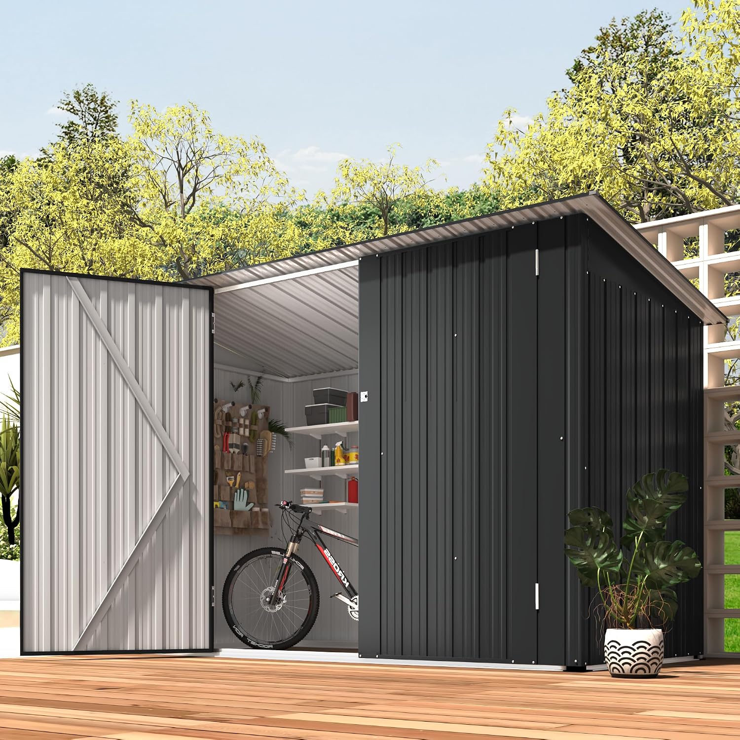 AECOJOY 3'x6' Outdoor Storage Bike Shed, Small Metal Garden Outdoor Storage Cabinet Sheds & Outdoor Storage Clearance, Lean to Tool Garden Shed for Outside
