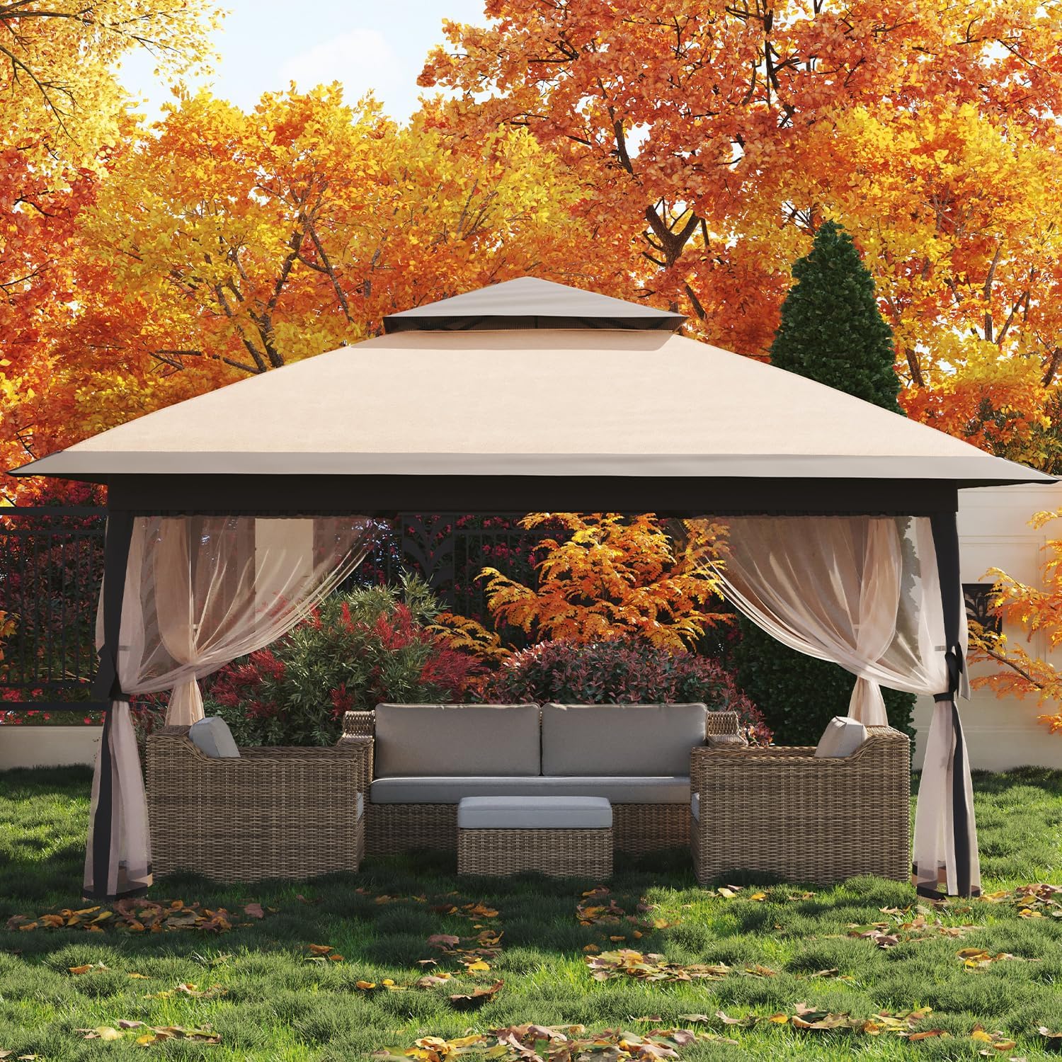 12x12 Canopy Tent, Pop Up Gazebo with Mosquito Netting, Outdoor Gazebo with 4 Sandbags & Wheeled Bag, pop up Canopy for Backyard & Patio Furniture, Patio, Deck