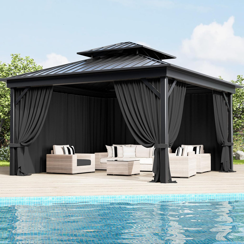 Outdoor Gazebo Curtain Replacement Universal 4-Panel Sidewalls 12' X 12',Outdoor Patio Waterproof Privacy Curtain with Double Zipper for Patio,Garden, and Backyard (Curtain Only)
