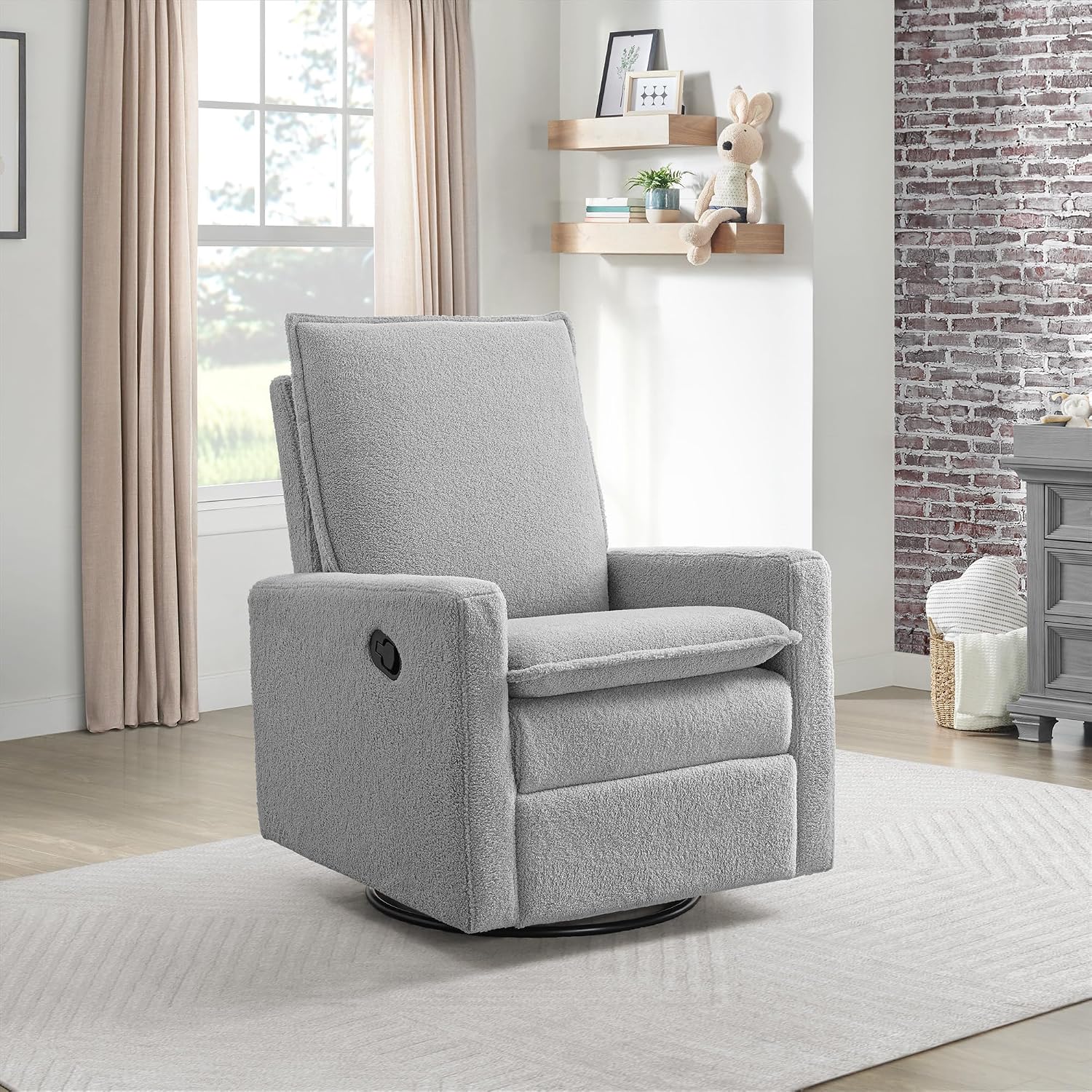 Oxford Baby Uptown Upholstered Glider Recliner Rocking Chair 360° Swivel for Nursery and Living Room - Boucle Koala Gray
