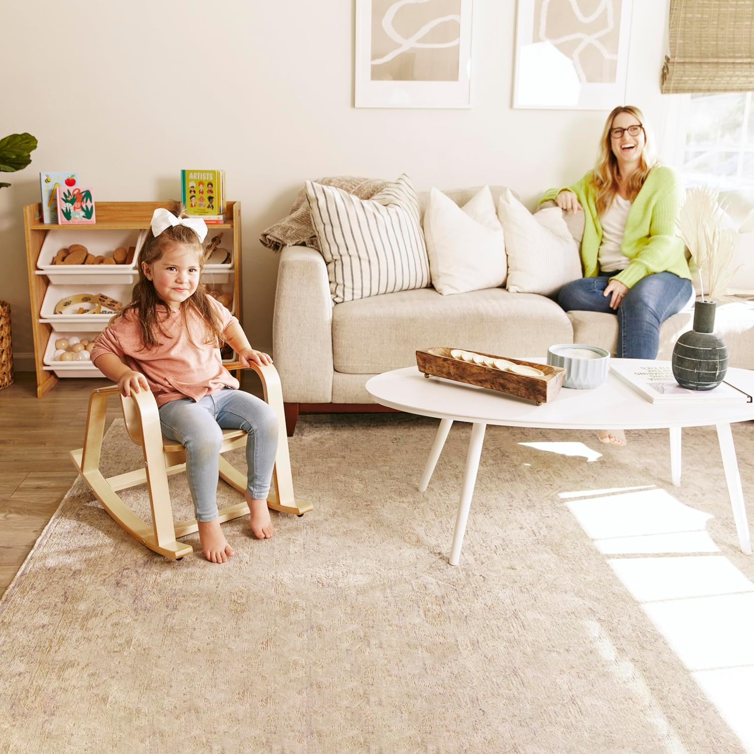 ECR4Kids Bentwood Reading Rocking Chair with Armrests and Cushion, Montessori Furniture, Natural