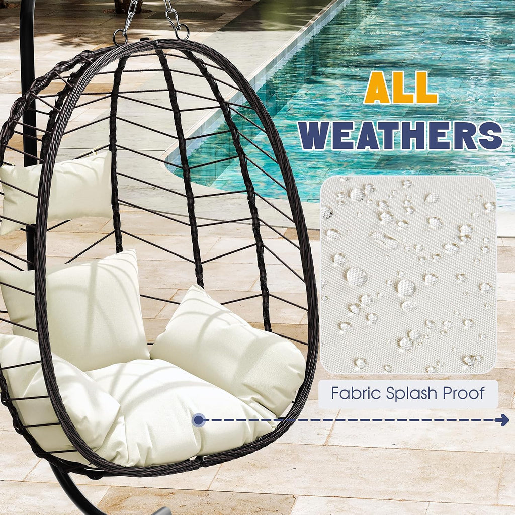 Egg Chair with Stand, Patio Wicker Bifanuo Hanging Chair, Hammock Swing Chair, 350LBS Capacity for Bedroom, Balcony, Garden(BR-BE)