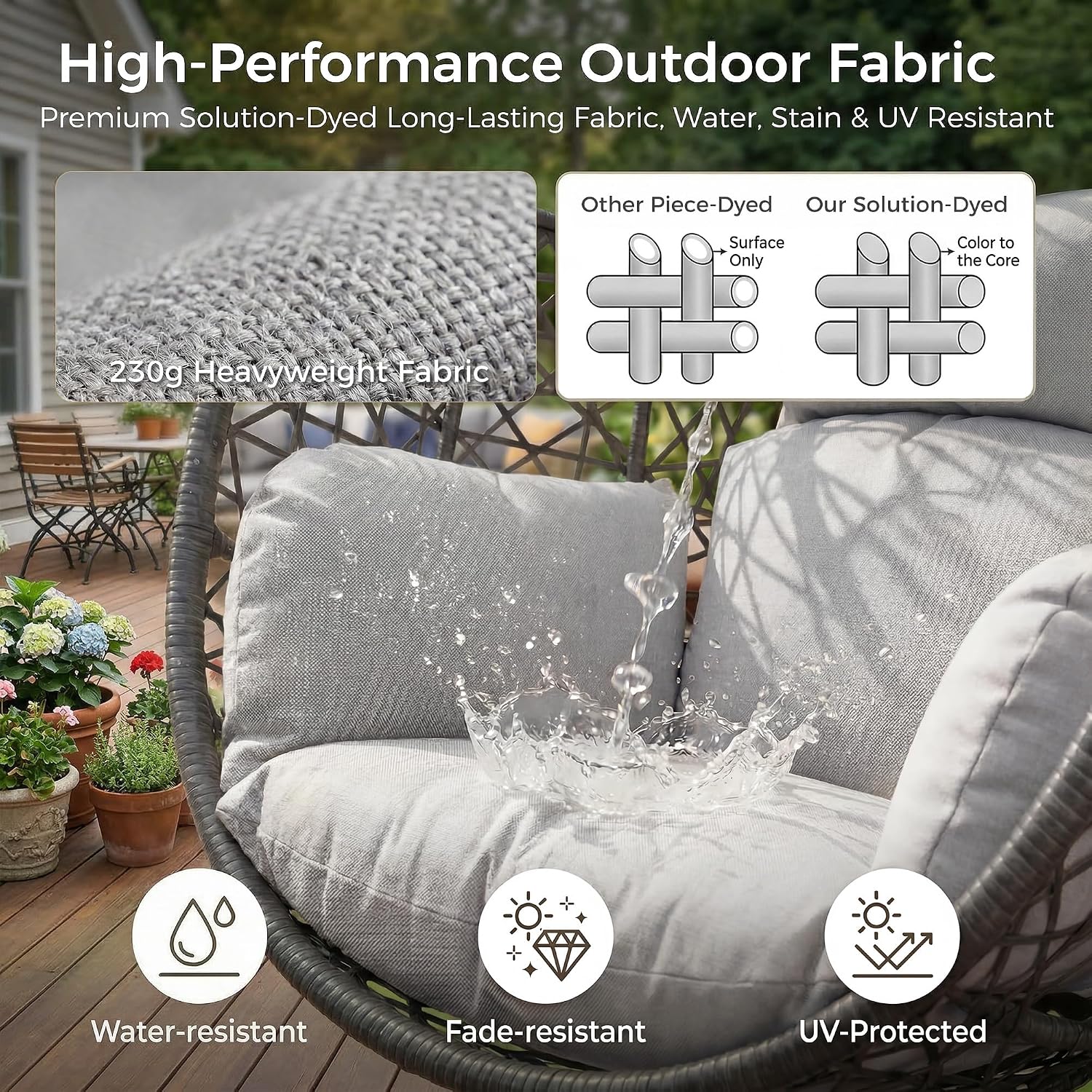 BULEXYARD Oversized Hanging Egg Chair with Stand, Indoor Outdoor Grey Wicker Bird Cage Swing Chair, Patio Hammock Egg-Shaped Chair with Light Grey Cushion for Sunroom, Deck, 350lbs Capacity