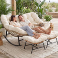 BULEXYARD Double Papasan Rocking Chair Outdoor, 2 Person Oversized Wicker Patio Egg Rocking Chair with Cushion, Heavy Duty Comfy Loveseat for Balcony, Porch, Garden