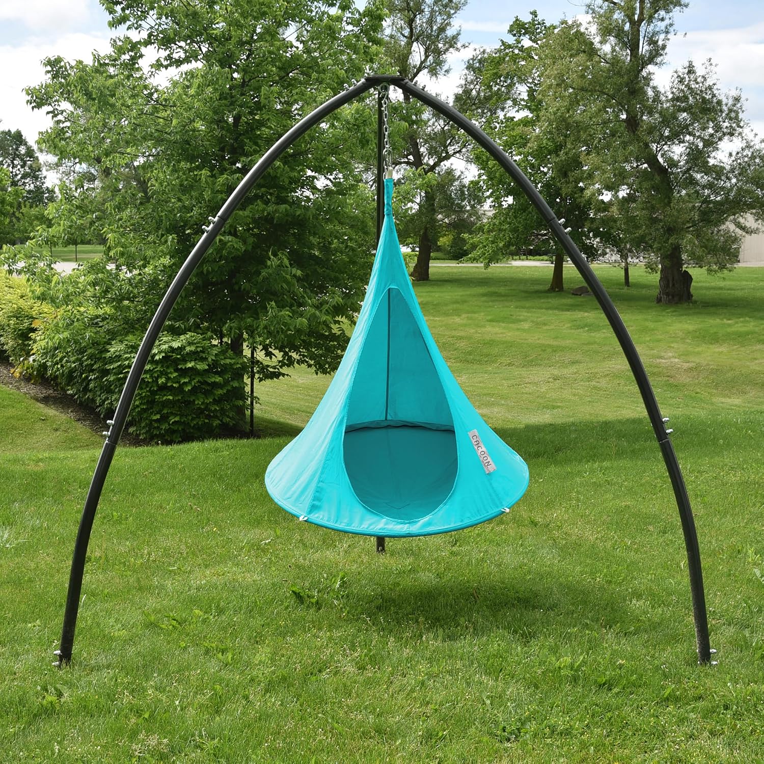 Cacoon Hanging Chair for Kids - Weight Capacity 220Lbs - Outdoor and Indoor Use - Hanging Kit Included - Aluminum Ring for Durability (True Turquoise)