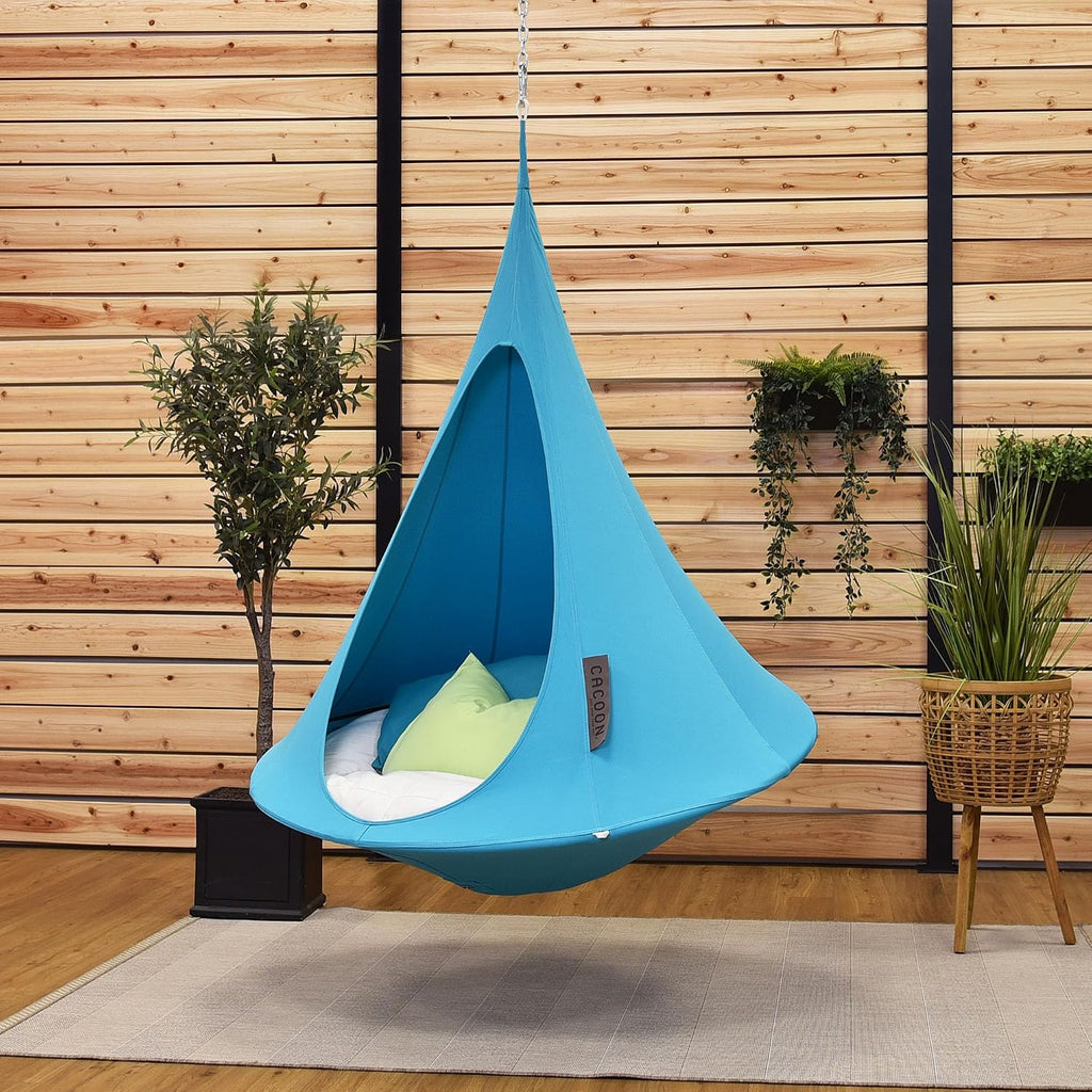 Cacoon Hanging Chair for Kids - Weight Capacity 220Lbs - Outdoor and Indoor Use - Hanging Kit Included - Aluminum Ring for Durability (True Turquoise)