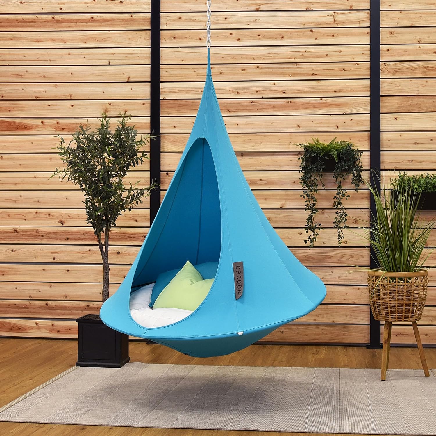 Cacoon Hanging Chair for Kids - Weight Capacity 220Lbs - Outdoor and Indoor Use - Hanging Kit Included - Aluminum Ring for Durability (True Turquoise)