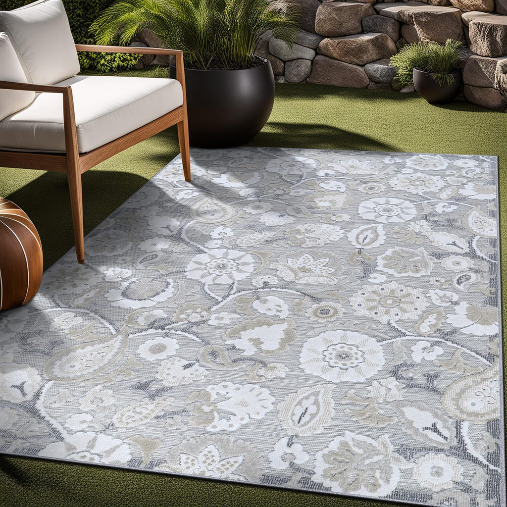 Luul Home Floral Indoor Outdoor Rugs 9x12 Large Area Rug for Living Room, Patio Decor, Kitchen, and Entryway Rug, Washable Stain Resistant Outside Carpet Beige 9 x 12