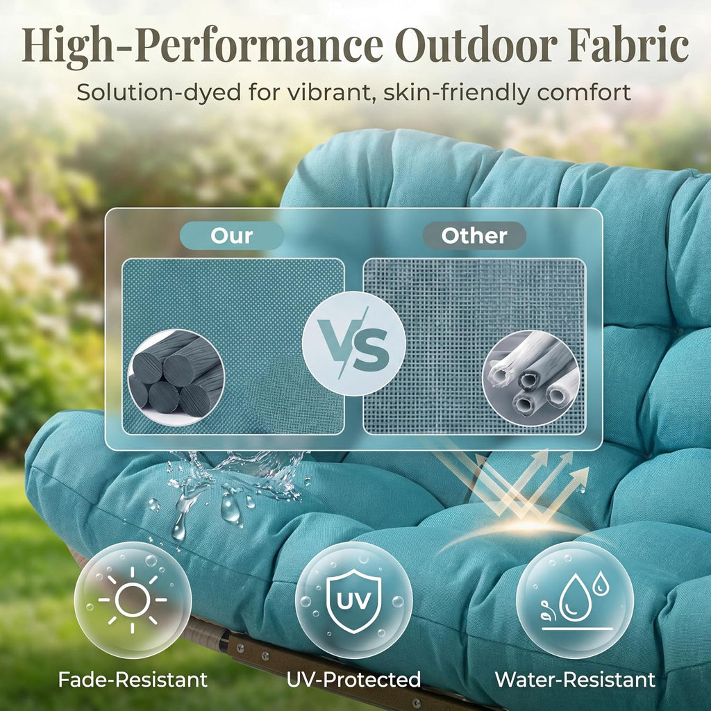 RADIATA 2 Person Egg Chair Swing with Stand Outdoor, Extra Large Double Hanging Egg Chair, Oversized Sturdy Wicker Patio Chairs with Cushion Loveseat for Indoor Backyard Balcony Bedroom Porch, Teal